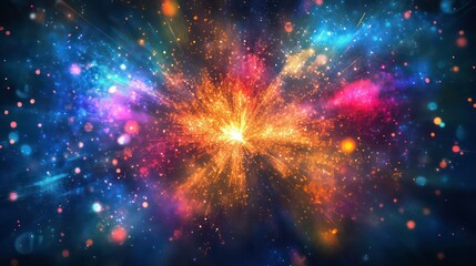 Poster - An abstract, colorful burst of light and energy on a dark background.
