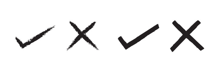Poster - Check marks doodle set. Checkbox, checklist, tick and cross signs, v and x in sketch style. Hand drawn vector illustration isolated on white background