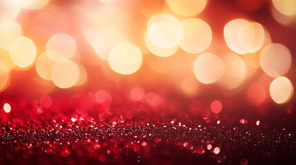  Festive abstract red glitter background with sparkling bokeh lights, perfect for creating vibrant and celebratory designs.