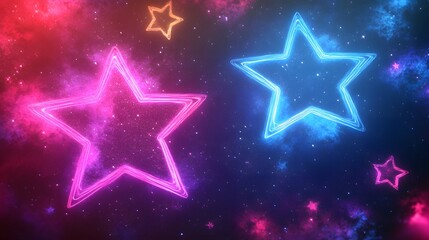 Poster - A textured graphic design with neon stars on a dark, layered background, creating a bold and high-quality night-sky inspired piece. Cinematic Scene, 4k resolution, cinematic scene