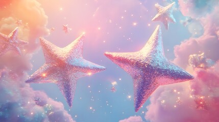 Poster - A digital art piece featuring large, detailed stars with textured surfaces, layered over a pastel background with subtle gradients. Cinematic Scene, 4k resolution, cinematic scene