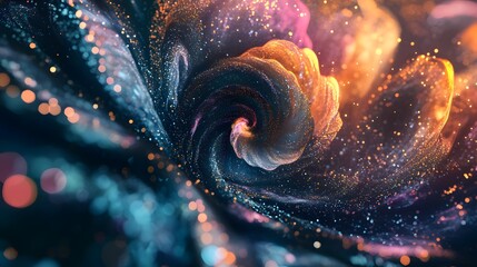 Poster - A digital art piece with shimmering stars in a spiral pattern, layered over a detailed galaxy with colorful textures and light accents. Cinematic Scene, 4k resolution, cinematic scene