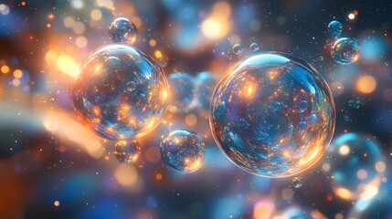 Poster - A sci-fi-inspired abstract composition with layered translucent shapes and glowing particles, creating a dreamlike, cosmic atmosphere. No text, no logo, wide angle shot, 4k resolution, cinematic scene