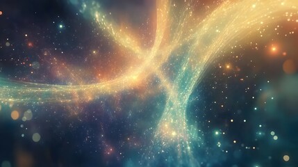 Poster - An abstract, cosmic-inspired scene with floating digital panels and luminous pathways, creating a sense of futuristic exploration. No text, no logo, wide angle shot, 4k resolution, cinematic scene