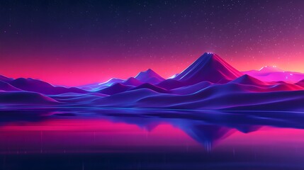 Poster - A hyper-futuristic landscape with neon shapes and metallic textures, layered over a reflective surface under a dark, star-filled sky. No text, no logo, wide angle shot, 4k resolution, cinematic scene