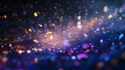 Poster - A surreal digital background with abstract, metallic forms floating in a dark, starry landscape, capturing a hyper-futuristic look. No text, no logo, wide angle shot, 4k resolution, cinematic scene