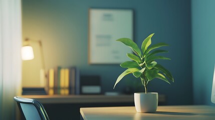 Poster - A clean, organized office space with a modern desk, minimalist decor, and a single potted plant for a touch of freshness. No text, no logo, wide angle shot, Cinematic Scene, 4k resolution, cinematic