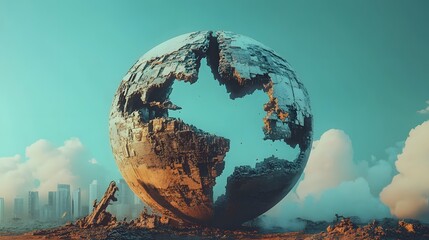 Poster - A conceptual digital world, split in half, symbolizing a fractured global economy on the brink of bankruptcy in a futuristic setting. No text, no logo, wide angle shot, 4k resolution, cinematic scene