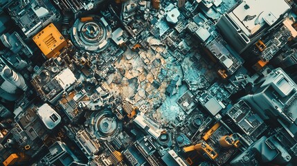 Poster - An abstract landscape of fractured financial icons and glitching maps, symbolizing a hyper-futuristic world in economic turmoil. No text, no logo, wide angle shot, 4k resolution, cinematic scene