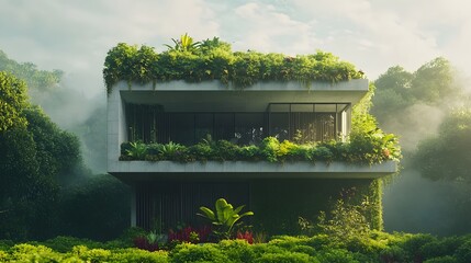 Poster - An eco-friendly home with a green roof covered in plants, integrating natural beauty with sustainable architecture. Cinematic Scene, 4k resolution, cinematic scene