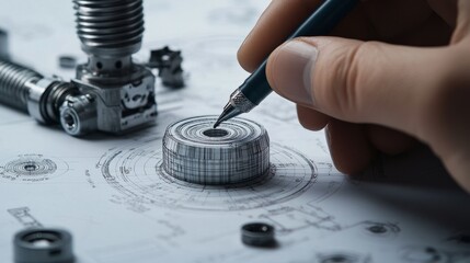 Poster - Engineer working on CAD modeling software, creating a precise 3D design of a mechanical component.