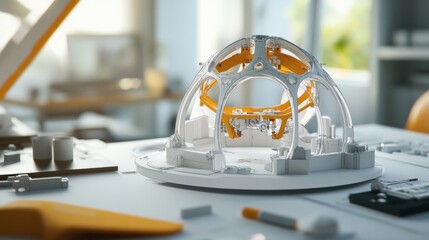 Poster - Office scene of an engineer working on CAD modeling software, creating a detailed product prototype.