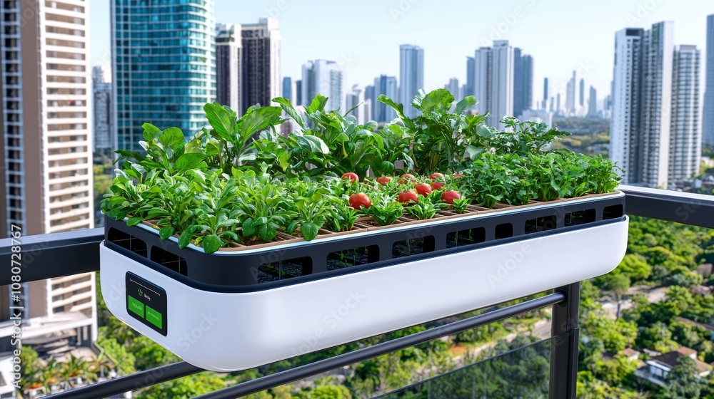 Under artificial LED lighting, lush green plants grow in a soilless ...