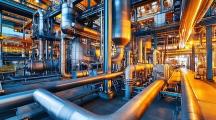 Poster - a large industrial factory with a lot of pipes a large industrial factory with a lot of pipes Witness the symphony of whirring engines and clanking metal as a factory hums with productivity -