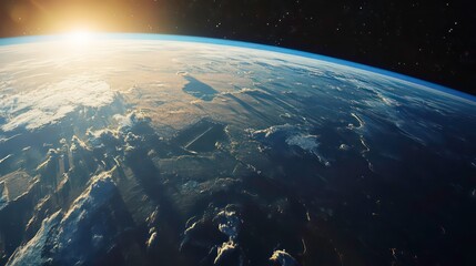 Poster - A futuristic view of the Earth from a futuristic space station, ideal for presenting sci-fi themes, space exploration, and futuristic presentations