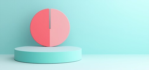 Poster - Quality management  continuous improvement concept. A minimalist display featuring a two-tone circle on a podium against a soft turquoise background.