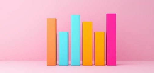 Leinwandbilder - Quality management  continuous improvement concept. A vibrant bar chart with colorful bars against a pink background, representing data visualization and analytics.