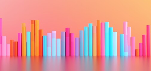 Poster - Quality management  continuous improvement concept. A vibrant display of colorful bar graphs representing data analysis against a gradient backdrop, showcasing dynamic visual appeal.