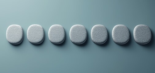 Poster - A minimalist array of textured, circular objects arranged in a row against a muted background, showcasing intricate patterns.