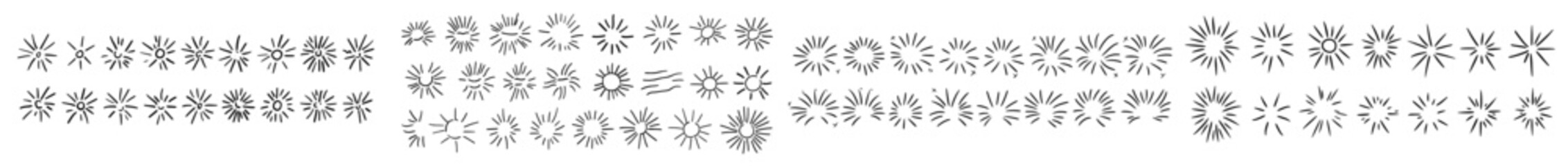 Poster - This collection of vintage doodle fireworks includes a sunburst explosion and black ray design elements