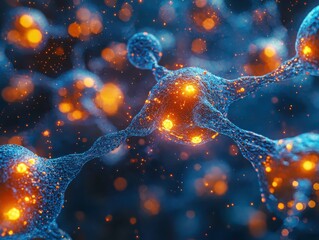 Poster - Illustration depicting ai molecules analyzing cells to enhance scientific understanding and innovation