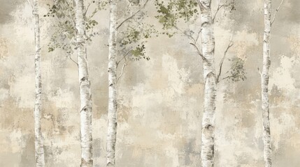 Wall Mural - White birch trees gentle grunge texture for an aged elegant look