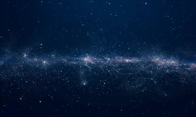 A dark blue night sky with scattered stars and a faint band of the Milky Way.