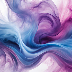 Poster - Soft swirls of blue and purple ink blending seamlessly to create a graceful and soothing abstract pattern on a white background.