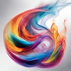 Poster - A mesmerizing swirl of multicolored ink forming an abstract, dynamic wave of vibrant hues on a soft gray background.