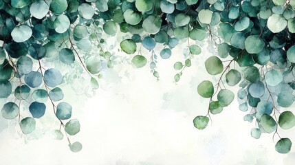 Poster - Create a stunning delicate watercolor illustration of eucalyptus branches with round green leaves