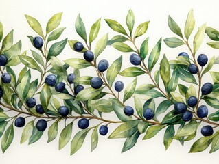 Poster - Create a stunning detailed watercolor of olive branches adorned with small green olives