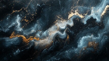 Poster - Abstract background with swirling blue, white, and gold patterns.