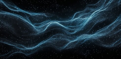 Poster - A futuristic landscape with wave dot connecting the dots of a hi tech abstract blue technology background. Illustration in modern style.