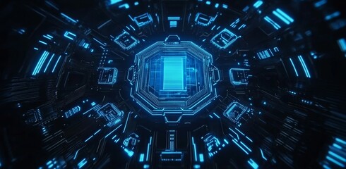 Poster - This is a detailed illustration of an abstract hi-tech HUD interface with a digital circuit technology background. Digital communication technology with a circuit digital technology background.