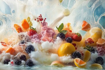 Canvas Print - A Colorful Array of Fruit Frozen in a Crystallized Explosion