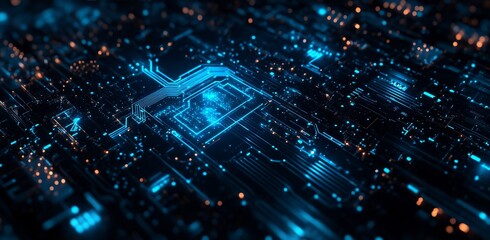 Poster - This modern illustration concept depicts a futuristic technology background coupled with digital communications as the basis for hi-tech advertising and game artwork.