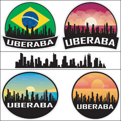 Uberaba Brazil Flag Skyline Cityscape Silhouette Travel Souvenir Sticker Isolated Vector