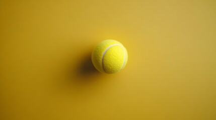 Poster - Tennis ball casting a subtle shadow on a monochromatic yellow backdrop, creating a simple yet striking composition with ample copy space