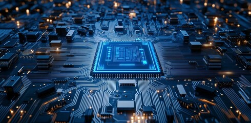 Poster - A futuristic illustration of digital technology and digital communications is featured in this high-tech advertising artwork.