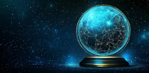 Poster - A dark blue futuristic background banner and wallpaper showing a digital communication system wired to global networks.