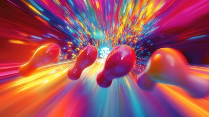 Poster - Abstract digital art featuring vibrant colors, glowing shapes, and motion blur, creating a dynamic and energetic visual.
