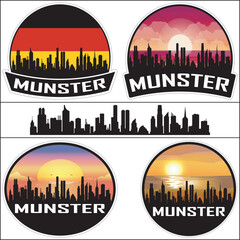 Munster Germany Flag Skyline Cityscape Silhouette Travel Souvenir Sticker Isolated Vector