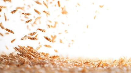 Poster - Golden wheat stalks fall gracefully against a white backdrop.