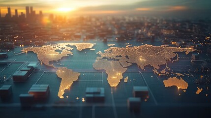 Wall Mural - logistics international delivery concept, world map with logistic network distribution on background