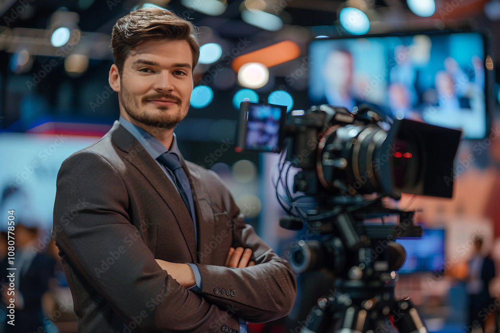 Generative AI professional male female Television Reporter in broadcast ...