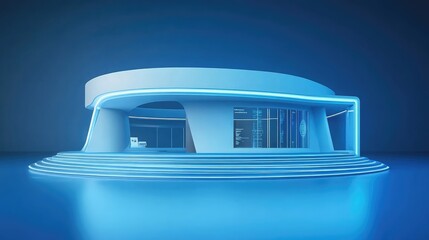 Poster - A futuristic building with glowing blue lights, creating a modern and sleek aesthetic.