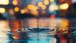 © Iona - A single drop creates a mesmerizing ripple effect in vibrant water under colorful lights, capturing a moment of beauty, tranquility, and dynamic motion.