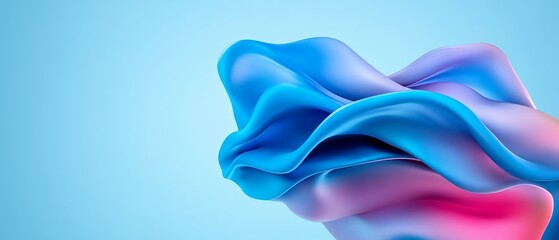 Poster - Colorful abstract fabric folds against a soft blue background in digital art