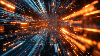 Aufkleber - Orange and blue particles flowing through cyberspace