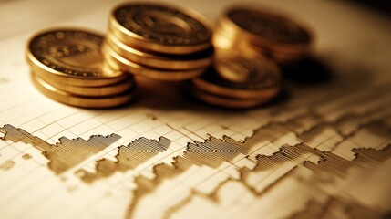 Aufkleber - Gold coins stacked on financial chart representing investment growth